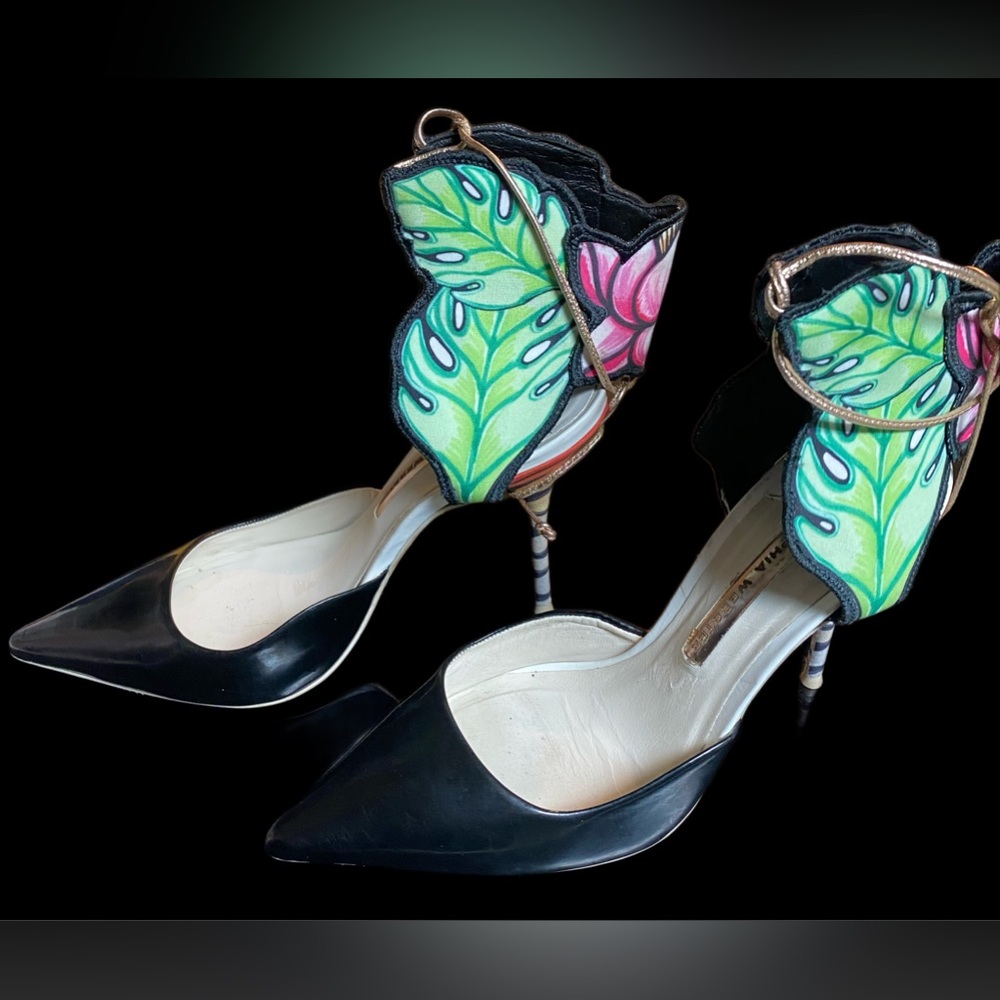 Sophia Webster Jungle Leaf and Flower Ankle Tie Heels - Picture 2 of 11